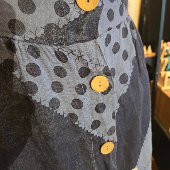 Blue Patchwork Long Linen Dress Large - Picture 3 of 6